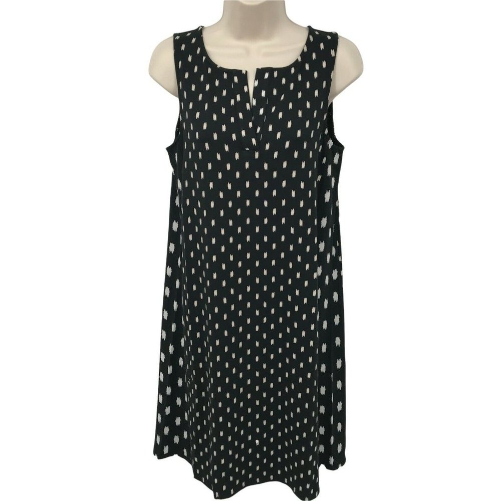 J.Jill Womens Sleeveless Split Neck Geometric Black White A Line Dress Size XS
